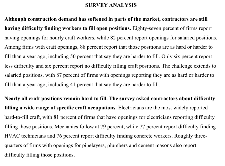 AGC and NCCER 2026 Workforce Survey page showing electricians as the most widely reported hard-to-fill craft at 81 percent